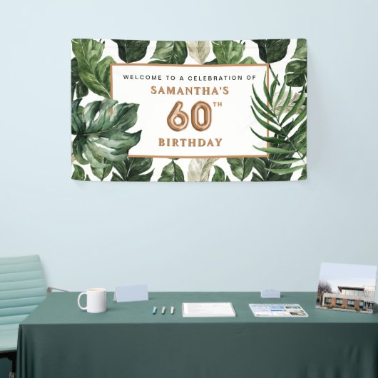 60誕生日グリーン&銅トロピカルウェルカム 横断幕 (トレードショー)