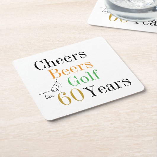 60誕生日ゴルフ応援ビアズミニマルパーティー スクエアペーパーコースター (アングル)