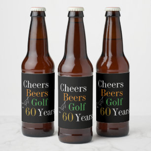 60誕生日ゴルフ応援ビーズブラック金ゴールドパーティー ビールラベル