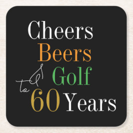 60誕生日ゴルフ応援ビーズブラック金ゴールド スクエアペーパーコースター
