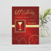 60誕生日サプライズパーティの招待状 – 赤 招待状 (スタンド正面)