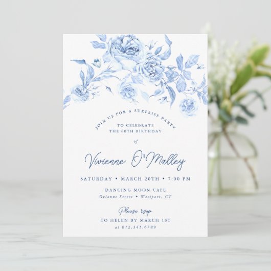 60誕生日サプライズパーティーダスティブルーフローラ 招待状 (スタンド正面)