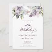 60誕生日サプライズパーティー紫薄紫花 招待状 (正面)