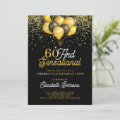 60誕生日サプライズパーティー金ゴールドブラックグリッターイン 招待状 (スタンド正面)