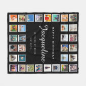 60誕生日シックモダンフォトコラージブラック フリースブランケット (正面(横))