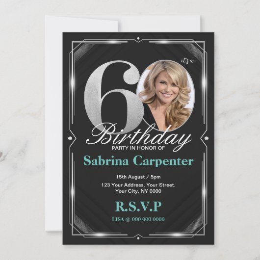60誕生日シルバーとブラック招待状 招待状 (正面)