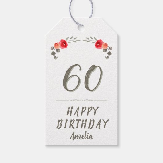 60誕生日スクリプト水カラーバラフローラ ギフトタグ (正面)