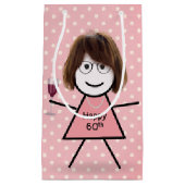 60誕生日スティックガールオン水玉模様 スモールペーパーバッグ (正面)