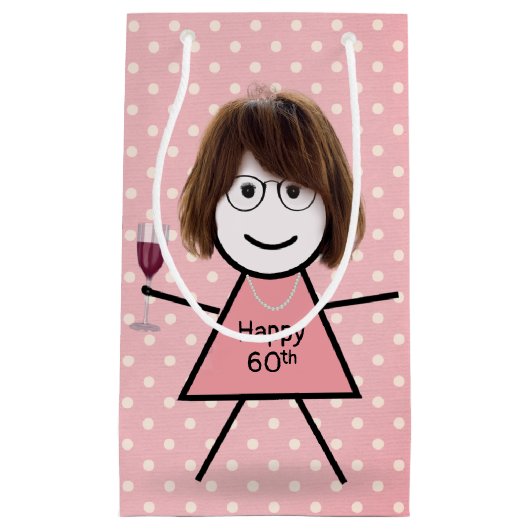 60誕生日スティックガールオン水玉模様 スモールペーパーバッグ (正面)