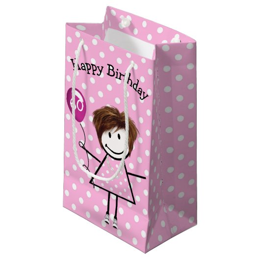 60誕生日スティックガールwithピンク スモールペーパーバッグ (正面アングル)