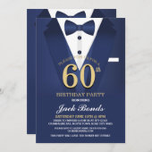 60誕生日スパイスーツブラックタイ金ゴールド海軍 招待状 (正面/裏面)