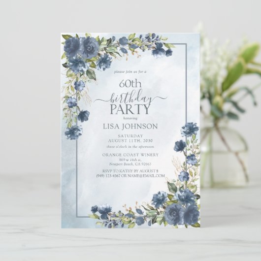 60誕生日ダスティブルーウォーターフローラ 招待状 (スタンド正面)