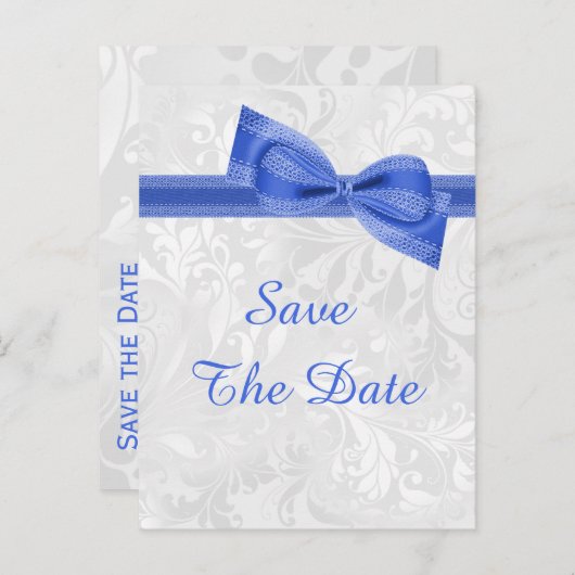 60誕生日ダマスクフェイクと弓の日付を保存 案内ポストカード (正面/裏面)