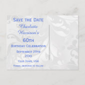 60誕生日ダマスクフェイクと弓の日付を保存 案内ポストカード (裏面)