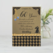 60誕生日ダンスパーティーブルーハート宝石&ダマスク 招待状 (スタンド正面)