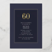 60誕生日ダークミニマルエレガント金ゴールドフレーム 箔招待状 (正面)