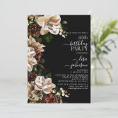 60誕生日ダークムーディニュートラルマグノリアフローラ 招待状 (スタンド正面)