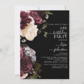 60誕生日ダークモダンムーディブルゴーニュフローラ 招待状 (正面)