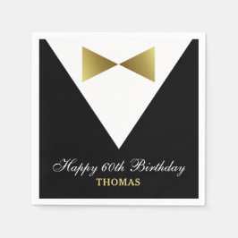60誕生日ナプキンス | 黒と金ゴールドのパーティー スタンダードカクテルナプキン