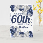 60誕生日ネイビーお祝い カード (黄色い花)