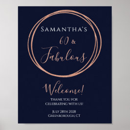 60誕生日ネイビーバラ金ゴールドパーティー歓迎 ポスター