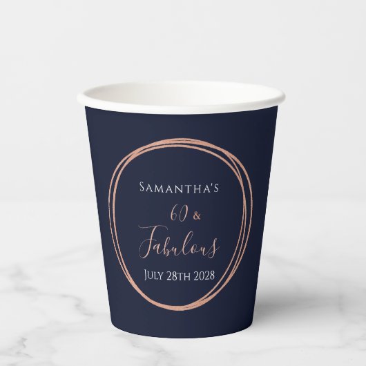 60誕生日ネイビーバラ金ゴールドパーティー 紙コップ (正面)