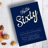 60誕生日ネイビーブルーゴールドフォイル招待状 箔招待状