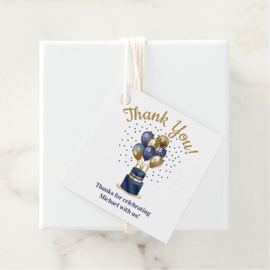 60誕生日ネイビーブルーバルーンケーキありがとう フェイバータグ (インサイチュ)