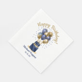 60誕生日ネイビーブルーバルーンケーキ スタンダードランチョンナプキン (角)