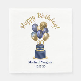 60誕生日ネイビーブルーバルーンケーキ スタンダードランチョンナプキン