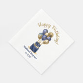 60誕生日ネイビーブルーバルーンケーキ スタンダードランチョンナプキン (角)