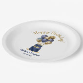 60誕生日ネイビーブルーバルーンケーキ ペーパープレート (アングル)