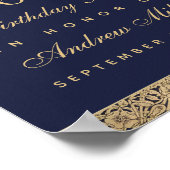 60誕生日ネイビーブルー金ゴールドバラウェルカムサイン ポスター (角)