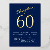 60誕生日ネイビーブルー金ゴールド 箔招待状 (正面)