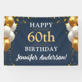 60誕生日ネイビーブルー&金ゴールドお祝い 横断幕 (横)