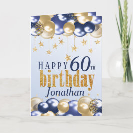60誕生日ネイビー金ゴールドグリッター カード