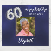 60誕生日ネイビー青い写真 スパークリングワインラベル (シングルラベル)