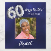 60誕生日ネイビー青い写真 ワインラベル (シングルラベル)