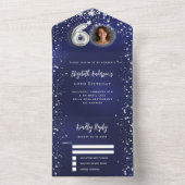 60誕生日ネイビー青写真シルバースターズrsvp オールインワン招待状 (内側)