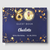 60誕生日ネイビー青金ゴールド星写真 ゲストブック (正面)