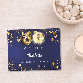 60誕生日ネイビー青金ゴールド星写真 ゲストブック