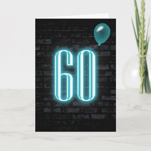 60誕生日ネオンサインオンブリック カード (正面)