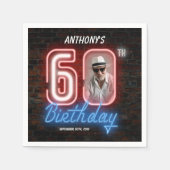 60誕生日ネオン80sレトロモダンカスタム写真 スタンダードカクテルナプキン (正面)