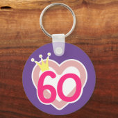 60誕生日ハートプリンセスクラウンピンク キーホルダー (正面)