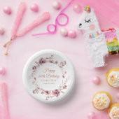 60誕生日バパーソナライズされたルガンディーピンクフローラ ペーパーボウル (パーティー)