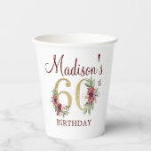 60誕生日バパーソナライズされたルガンディ金ゴールドフローラ 紙コップ (正面)