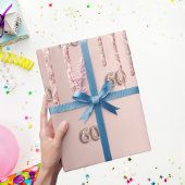 60誕生日バラ金ゴールドグリッタードリップピンク ラッピングペーパー