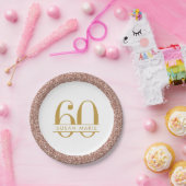 60誕生日バラ金ゴールドパーソナライズされたピンクグリッター ペーパープレート (パーティー)