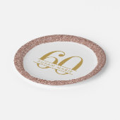 60誕生日バラ金ゴールドパーソナライズされたピンクグリッター ペーパープレート (アングル)