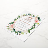 60誕生日バラ金ゴールドピンクバタフライフローラ 箔招待状 (回転した状態)